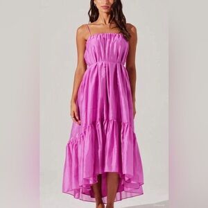 New ASTR The Label Elisha Tiered High-Low Maxi Dress PINK S